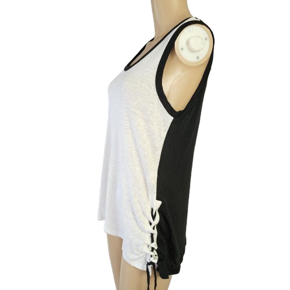 Red Haute Linen Lace-Up Ringer Tank Top White/Black – Medium  NWT - Made in USA